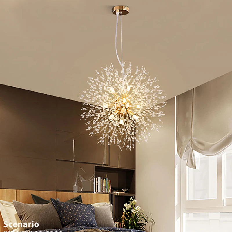 Modern Sky Star Crystal Pendant, LED Dandelion Chandelier, Art Lighting for Living Room and Restaurant