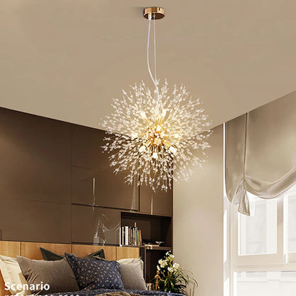 Modern Sky Star Crystal Pendant, LED Dandelion Chandelier, Art Lighting for Living Room and Restaurant